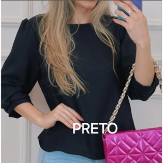 Blusa feminina social duna manga 3/4 princesa em Oferta na Shopee