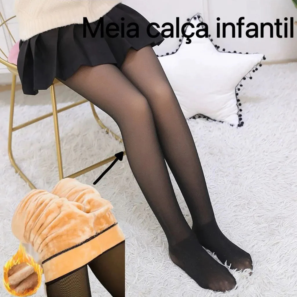ROMANTIC CROWN Meia Calça Infantil Térmica Forrada Peluciada Translúcida de Super Elástica Slim  para Inverno