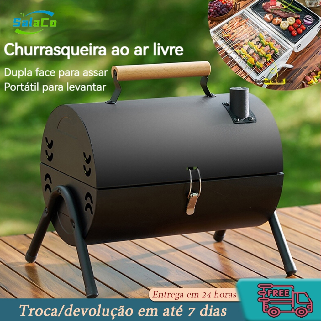 Mini Churrasqueira Móvel  38x35x25cm Tambor  Preta a Bafo Churrasqueira Portátil A Carvão Para Apartamento Camping em Oferta na Shopee