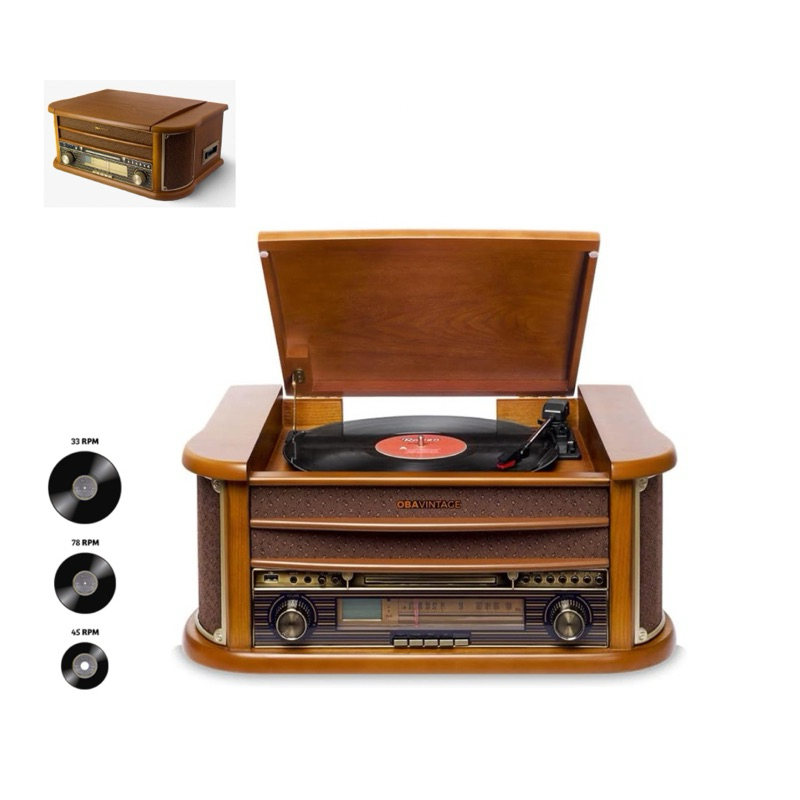 Vitrola Retrô com Toca discos com três Velocidades, Rádio, CD e Cassete