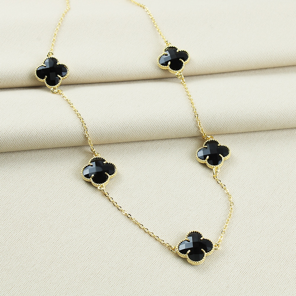 ZANNE COLAR TREVO VIRGINIA PRETO FOLHEADOS A OURO 18k em Oferta na Shopee