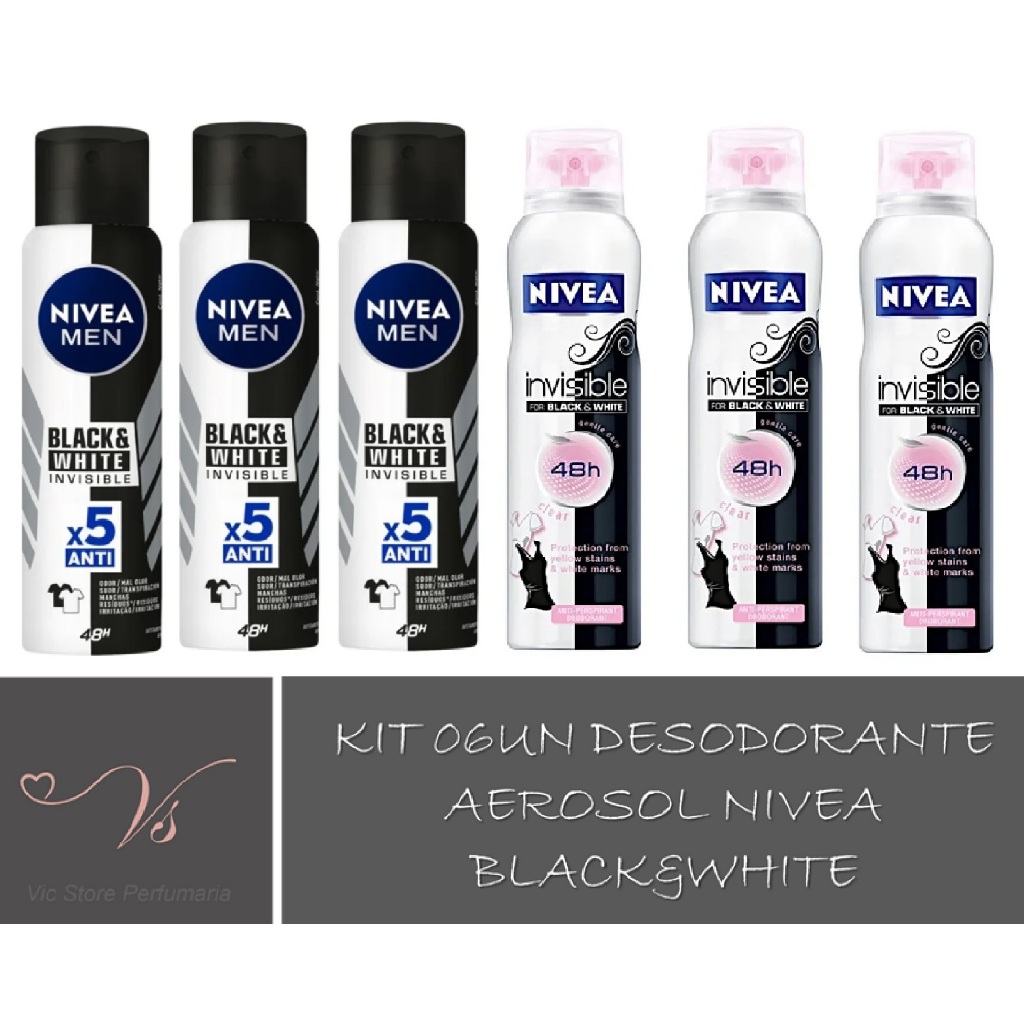 Kit 06un Desodorante Antitranspirante Aerosol Nivea Invisible Black & White Clear 150ml