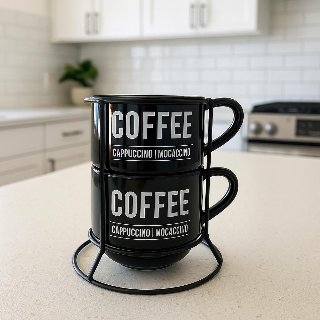 Xicara Empilhavel Coffee Capuccino Mocaccino Branca Preta 200 ml Café Chá em Oferta na Shopee