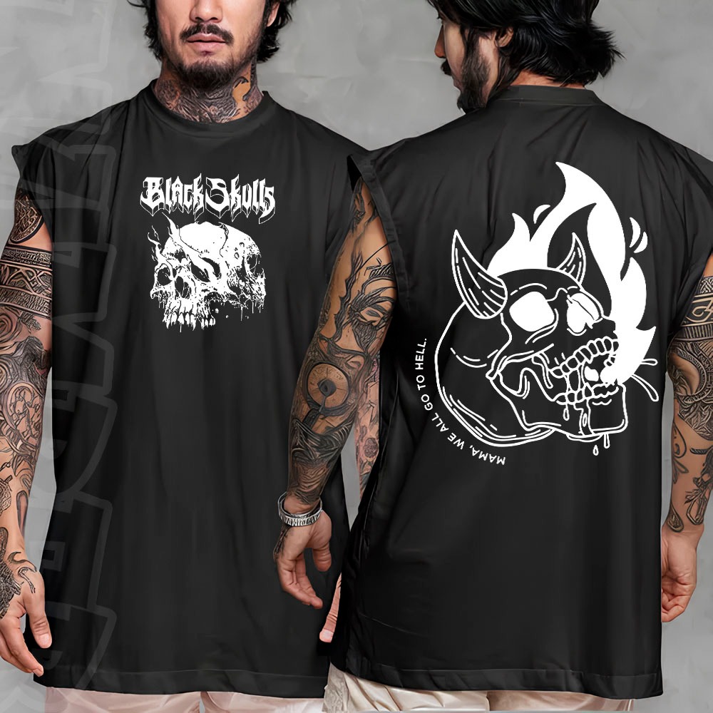 Camiseta regata machao oversized masculino caveira blackskull dark gotico  Longline em algodao unissex