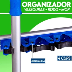 Suporte Vassoura Inox Porta Vassoureiro Parede 4 Clips Bralimpia