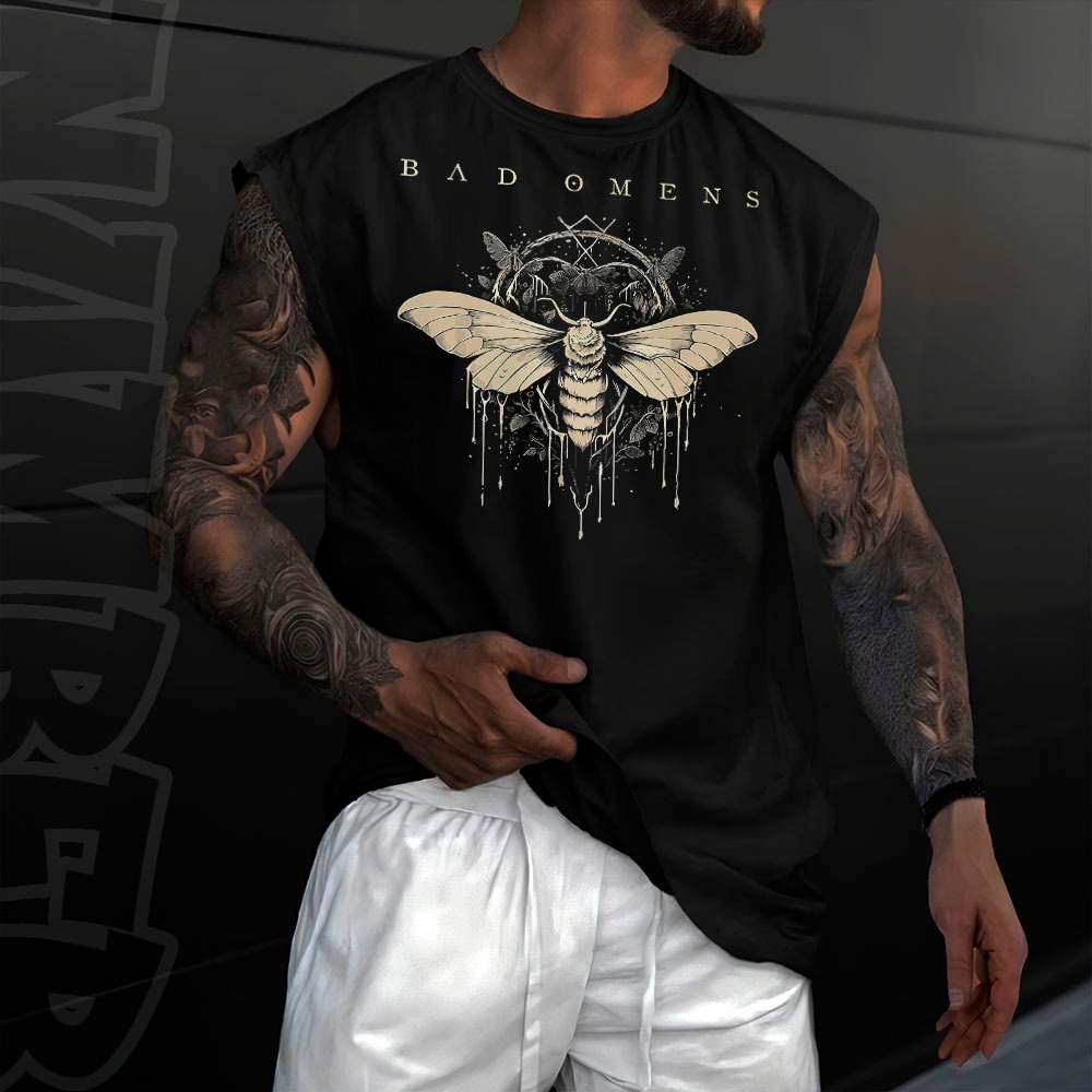 Camiseta regata machao oversized masculino bad omens mariposa grunge Longline em algodao unissex