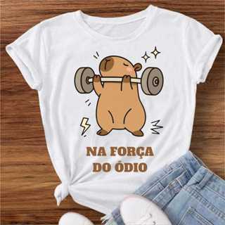 Camiseta Feminina Engraçada “Na Força do Ódio” | Estampa Academia Capivara Fofa |  Tamanhos M, G, GG em Oferta na Shopee