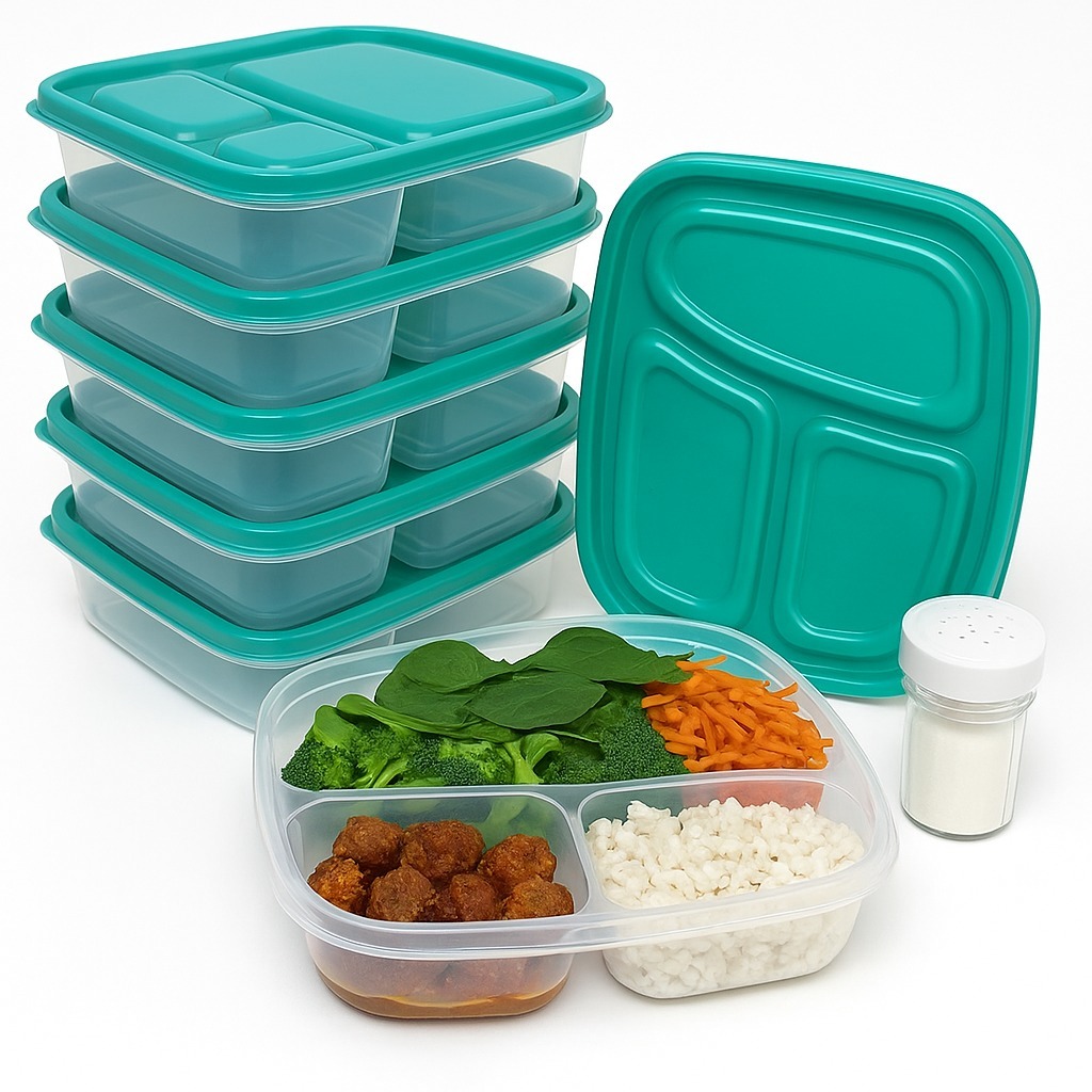 Kit 12 marmitas de Plastico 3 Divisões 500ml e 250ml de alta Qualidade Cores Variadas em Oferta na Shopee