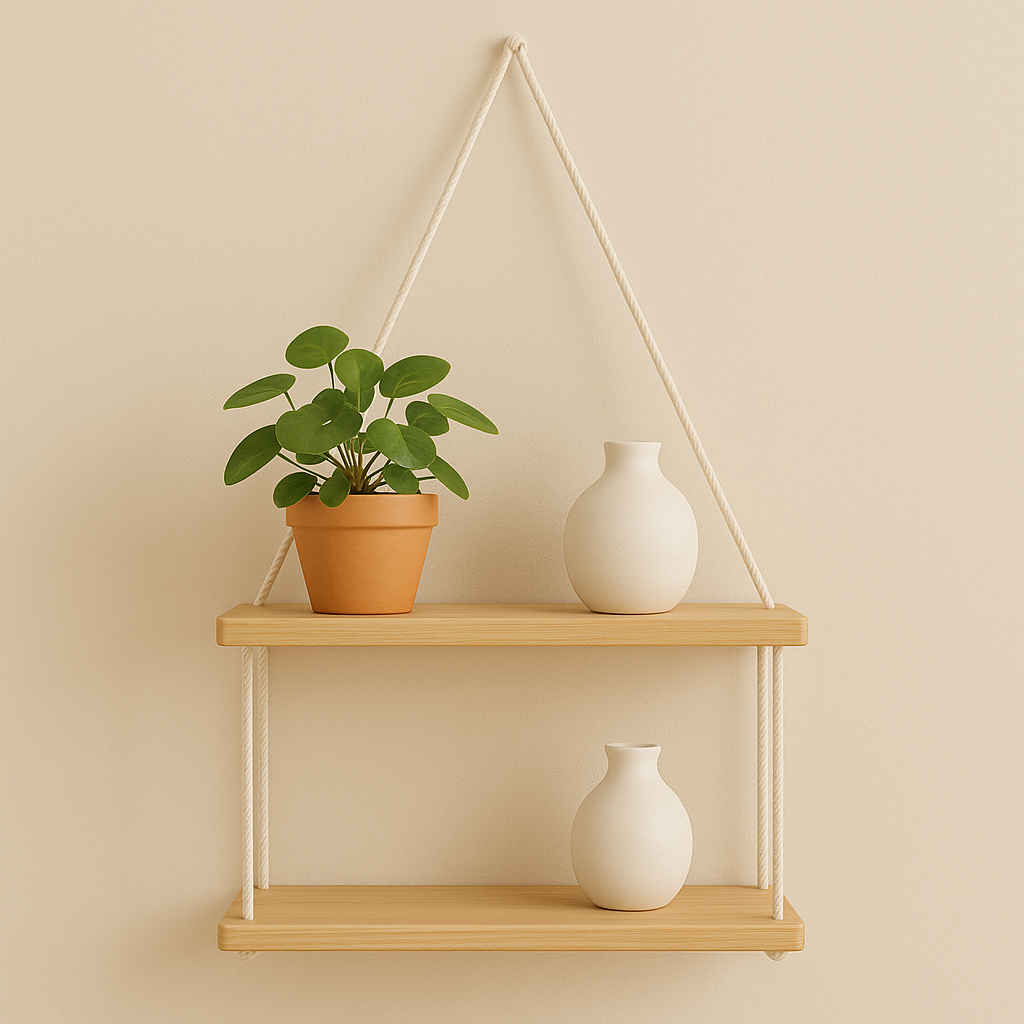 Prateleiras de Madeira Suspensa com Corda 2 andares Decoração Tendência em Oferta na Shopee