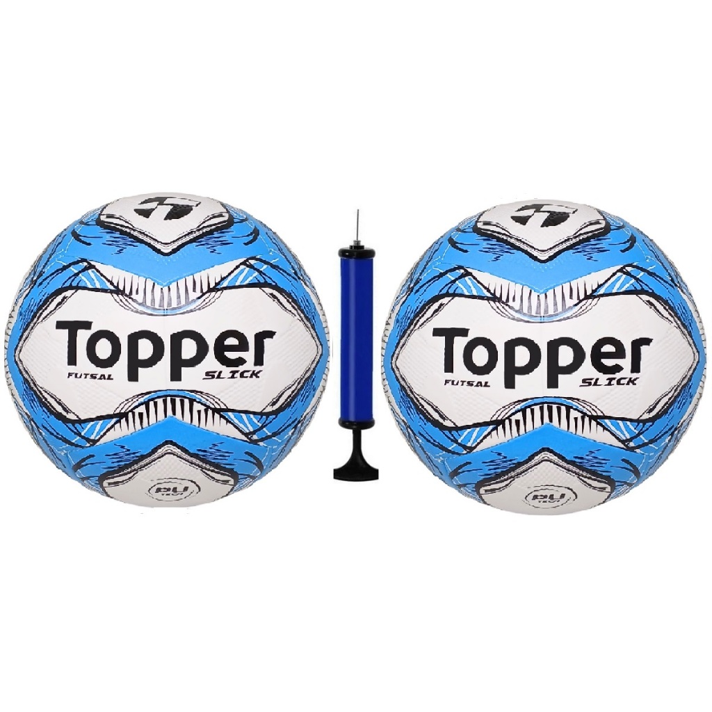 Kit 2 Bolas Futsal Topper Azul + 1 Bomba De Ar