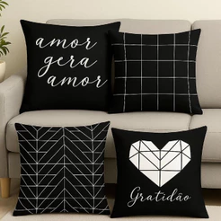 Kit 4 Capas De Almofada Modern Print 45X45 Estampas Variadas c/ Ziper Escondido