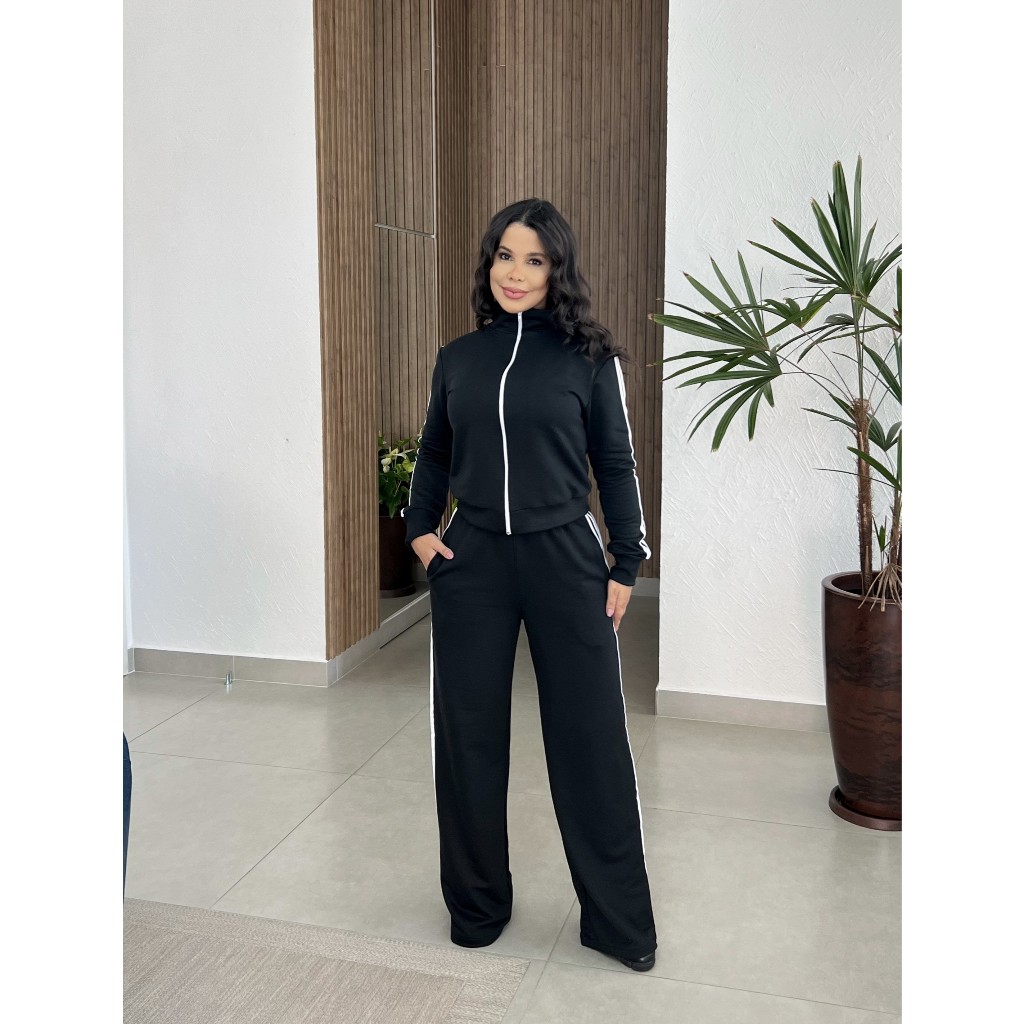 Conjunto Moletom Feminino com Zíper e faixas laterais — Look Casual, Confortável e Estiloso