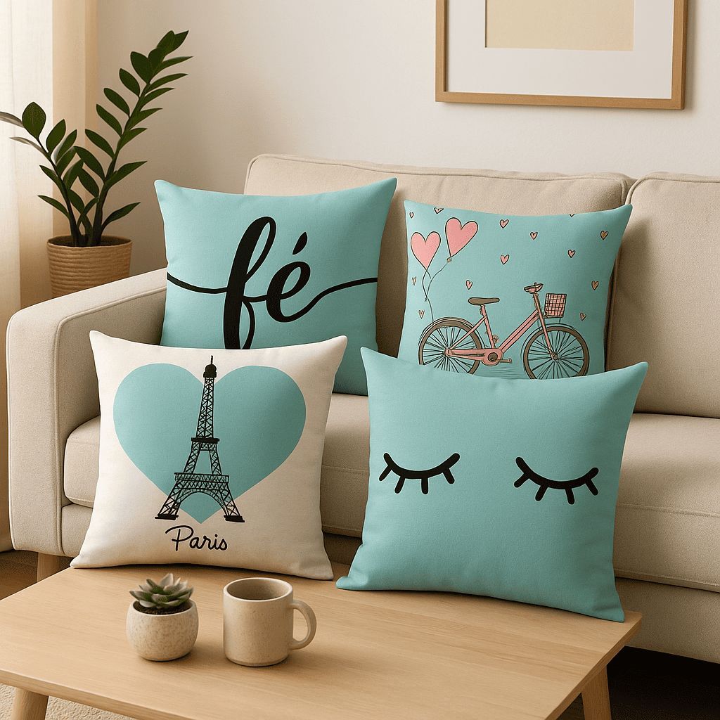 Kit 4 Capas De Almofada Modern Print 45X45 Estampas Variadas Decorativas Salao Quarto Escritorio