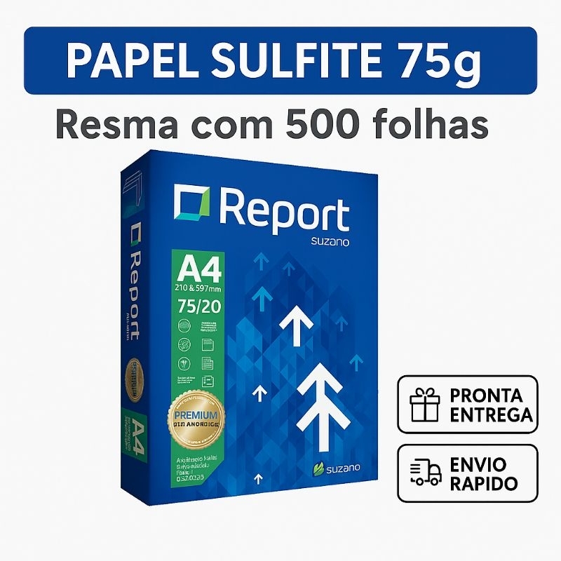 Papel Sulfite Report A4 75g - 500 Folhas - Escola - Escritório - Impressão - Escritura - Papelaria