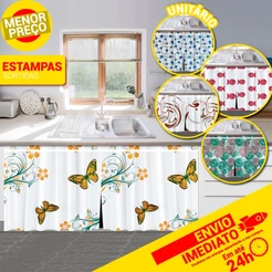 Cortina de Pia PE 138x80cm Decoração Cozinha Várias Estampas Sortidas Uso Direto no Suporte