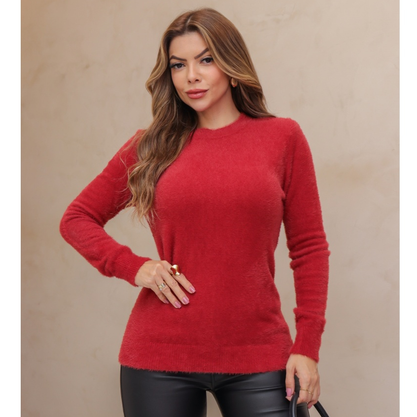 Blusa Feminina Suéter Pelinho Grosso Gola Redonda Inverno 3RD SD2013 em Oferta na Shopee