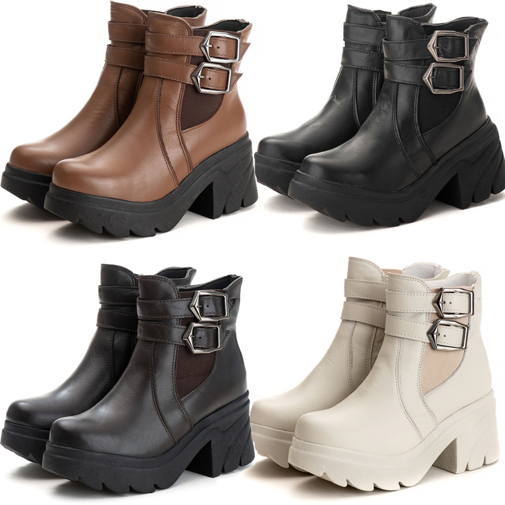 Bota Coturno Feminino Salto Alto Plataforma Couro Legítimo