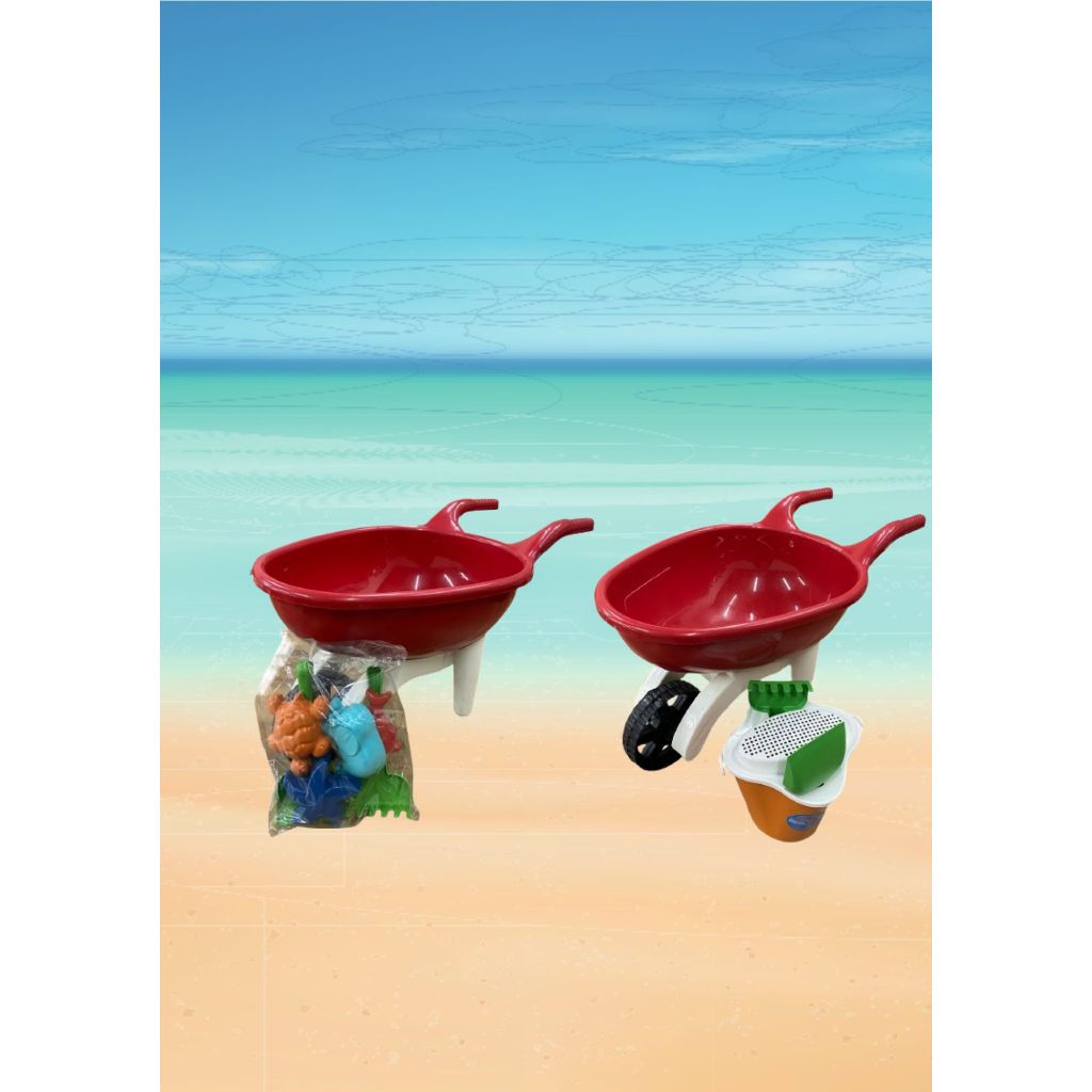 Carriola Infantil Kids Com Pá Rastelo e Balde Para Praia Verão Crianças