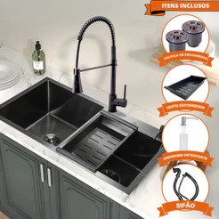 Cuba Pia Cozinha Gourmet Dupla Preta Inox Com Torneira Monocomando 1 Saída