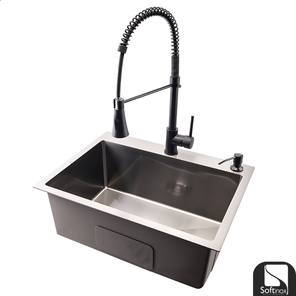 Cuba Pia Gourmet Cozinha Quadrada Preta Inox Com Torneira Monocomando 1 Saída · foto 2