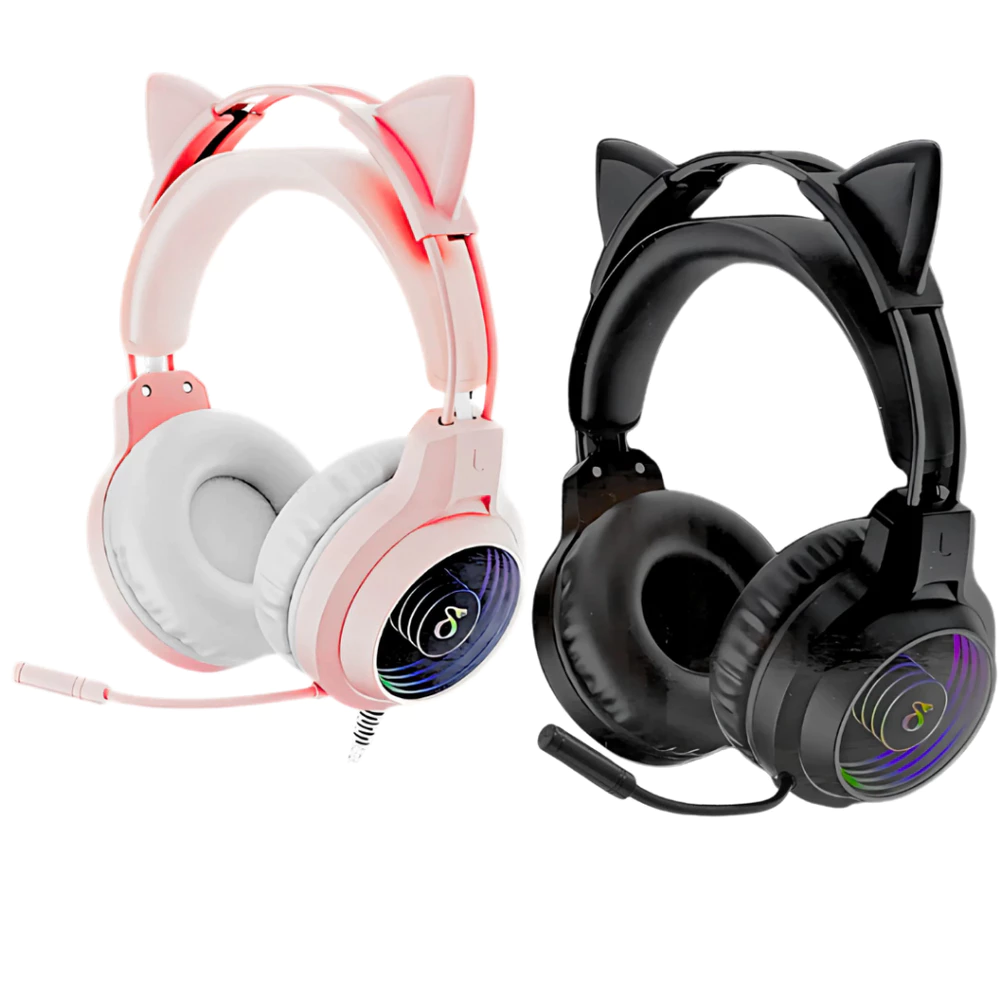 Fone de Ouvido Headset Gamer RGB Pro com Microfone e Som Imersivo Drivers 40mm Orelha Gato