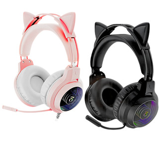 Fone de Ouvido Headset Gamer RGB Pro com Microfone e Som Imersivo Drivers 40mm Orelha Gato