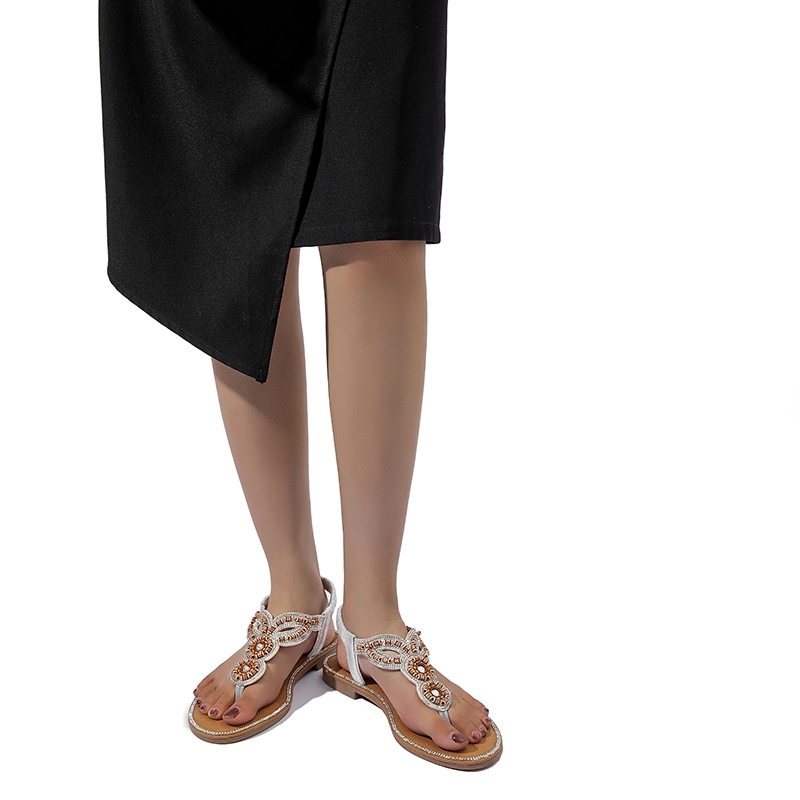 Rasteirinha feminina confortável Sandálias rasteiras femininas com contas de madeira e strass sandal bling bling