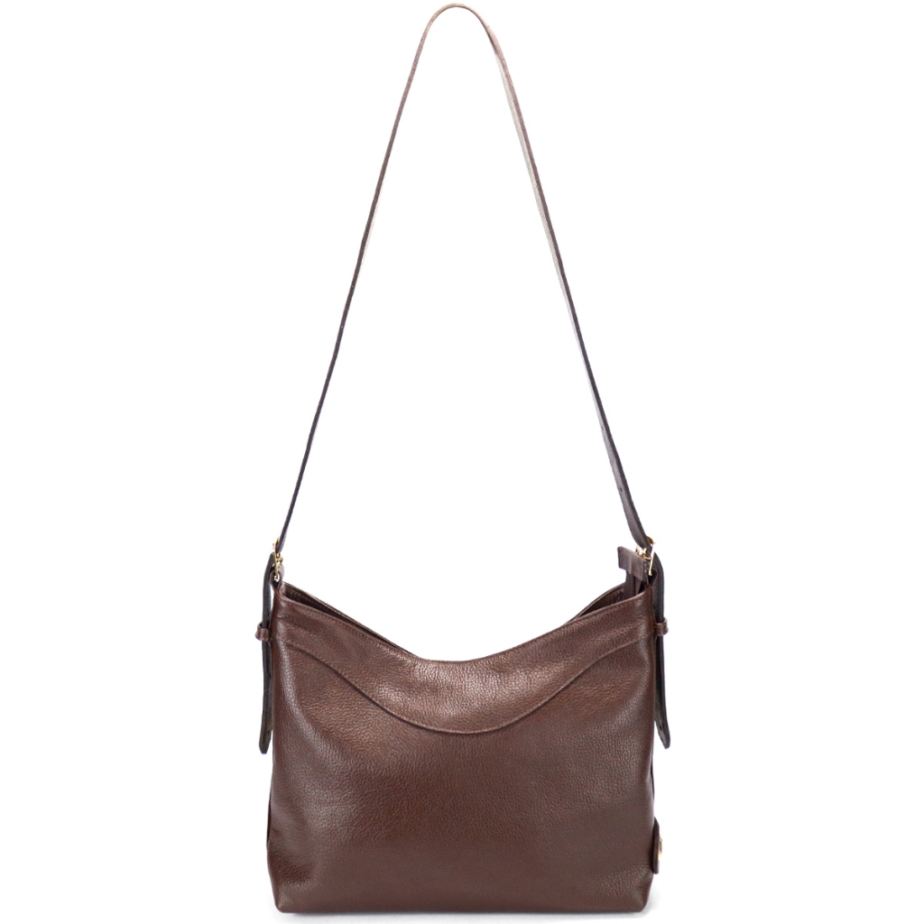 Bolsa Feminina em Couro Legitimo Café Marrom Tamanho Médio Metais Dourados Road Seven