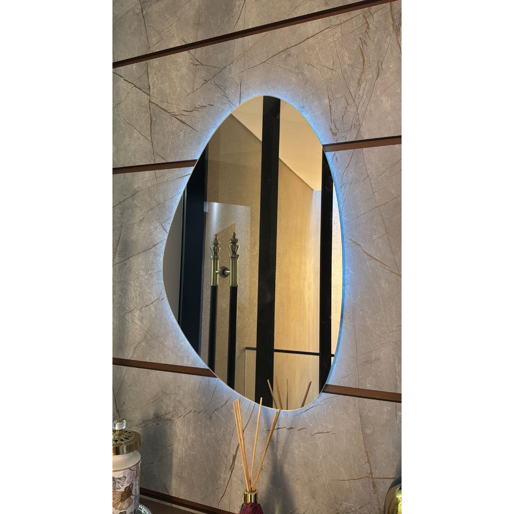 Espelho Grande Orgânico com Moldura em Couro Led Frio e Quente em Oferta na Shopee