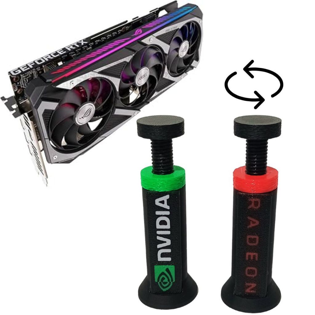 Suporte de Placa de Vídeo – Anti Queda, Personalizado NVIDIA e RADEON, Ajustável, Impressão 3D
