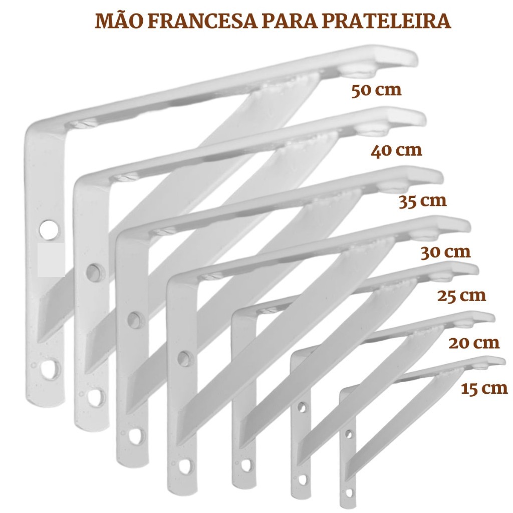 Mão Francesa Suporte Cantoneira para Prateleira Branca 15cm até 40cm 1 PRETA E BRANCA unidade