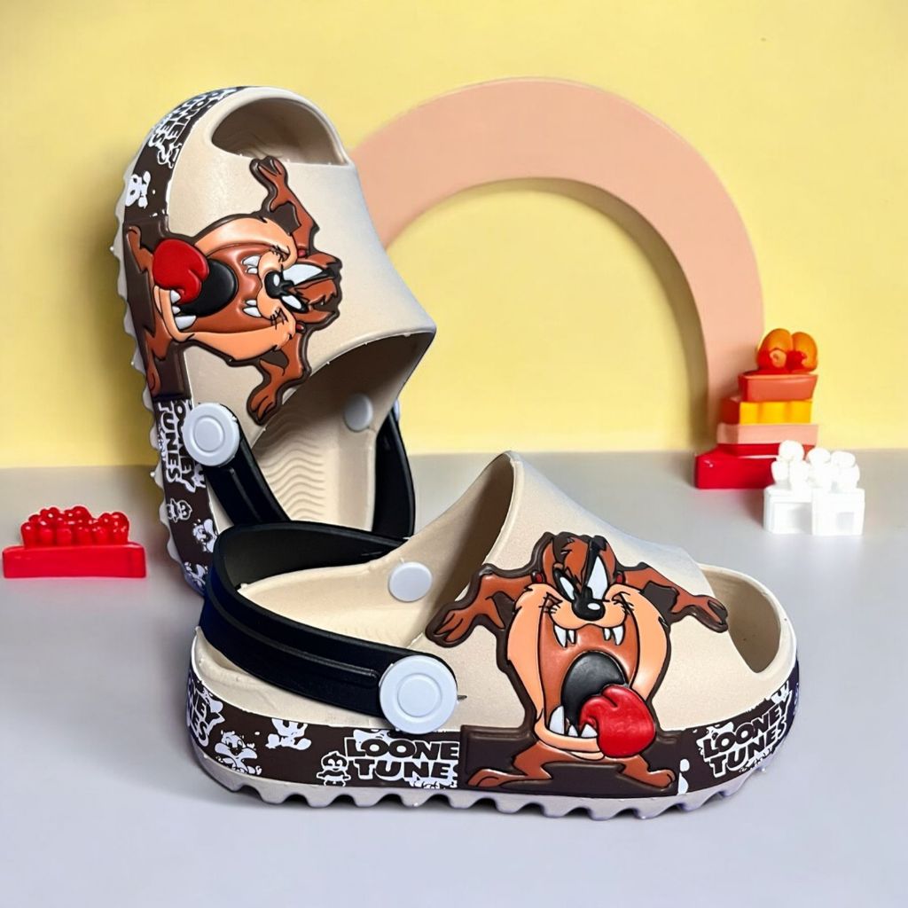 Sandália Slide Babuche Baby Masculino Menino Taz Mania Looney Tunes Macio leve e Confortável de calce fácil