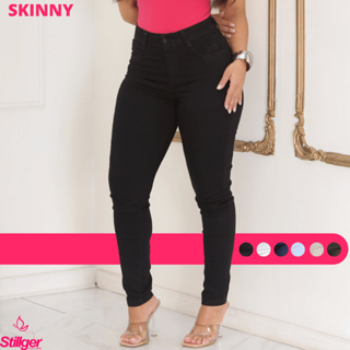 Calça Jeans Feminina Preta Com Lycra Skinny Cintura Alta Levanta Bumbum Original Stillger em Oferta na Shopee