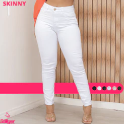 Calça Branca Feminina Com Lycra Skinny Cintura alta Levanta bumbum Stillger Jeans