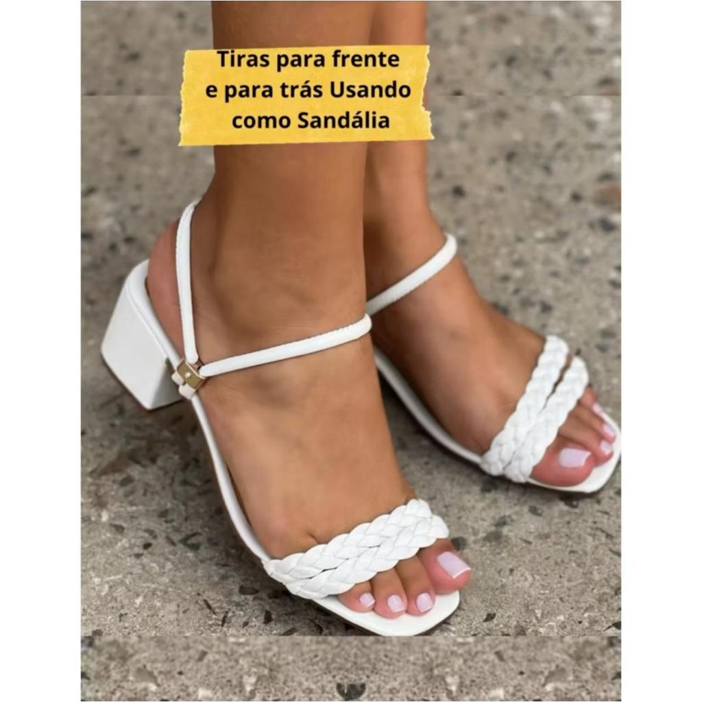 Sandália Feminina Salto Bloco Baixo Delicada Tamanco Saltinho Médio Confortável Casual