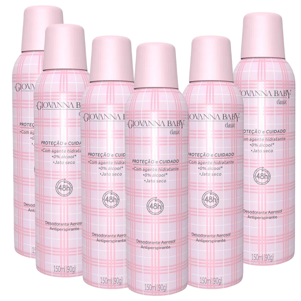 Kit 6 Desodorantes antitranspirantes Spray Giovanna Baby Classic Jato Seco 150ml cada
