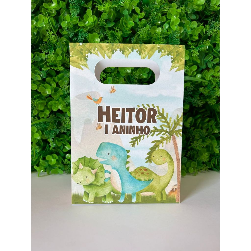 Kit Sacola Papelaria Personalizada Dino Baby Dinossauro Sacolinha de Lembrancinha Caixinha para Festa
