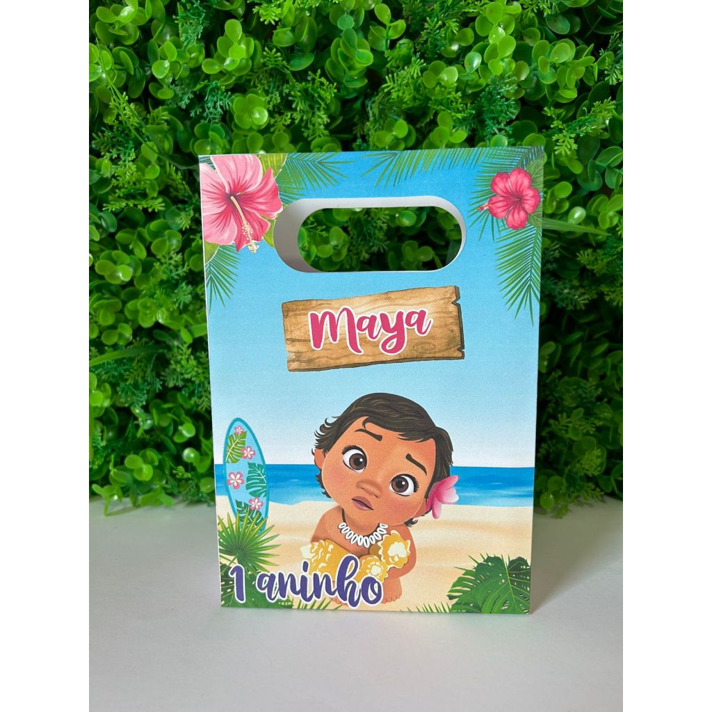 Kit Sacola Papelaria Personalizada Moana Baby  Sacolinha de Lembrancinha Caixinha para Festa