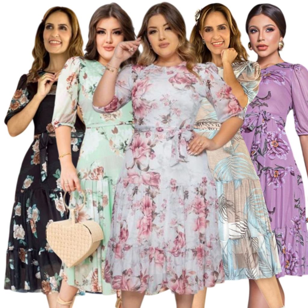 VESTIDO FRESQUINHO TULE Plus Size de Malha MODA Evangélica Modesta e Casual Estampado em Oferta na Shopee