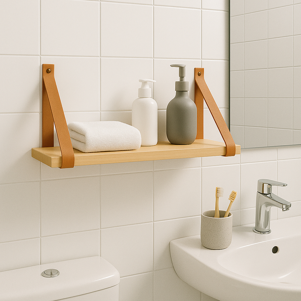 Prateleira suspensa com alça de couro sintético 50/60cm em Oferta na Shopee