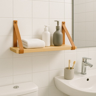 Prateleira suspensa com alça de couro sintético 50/60cm em Oferta na Shopee