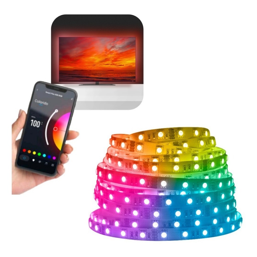 Fita Led Rgb Smart Wifi Inteligente Usb Para Tv  Pc Gamer Luz Colorida 2m