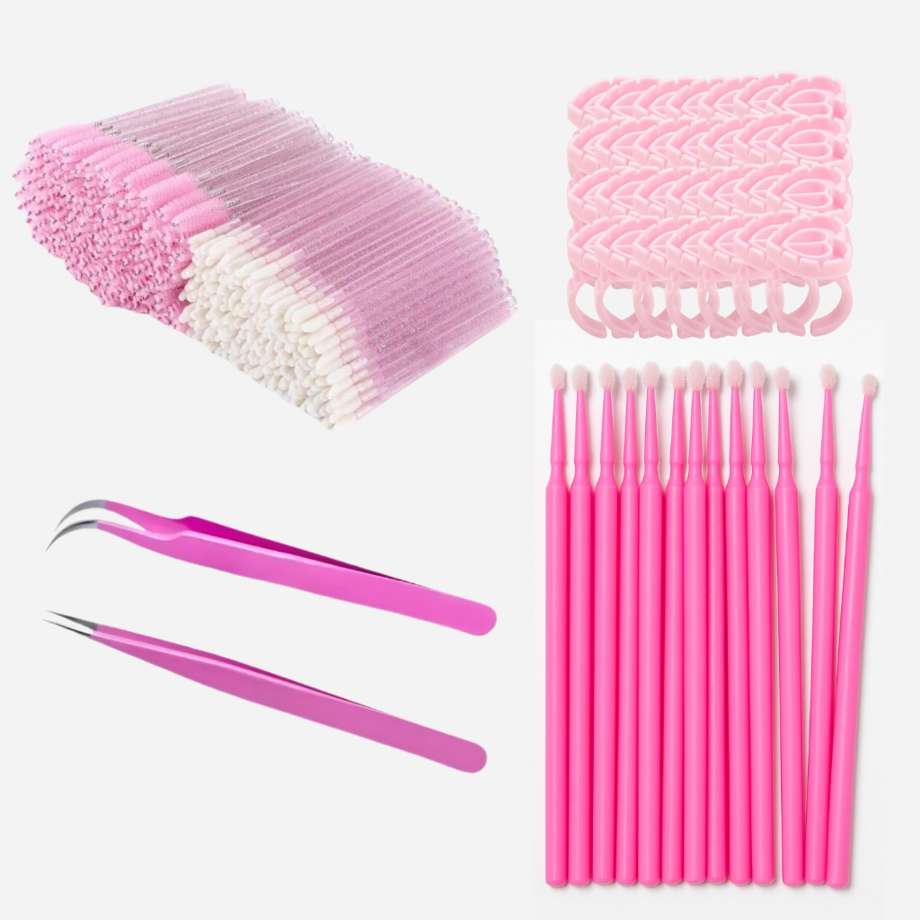 Kit 200 Anel Batoque Com Divisoria 200 Escovinhas 200 Microbrush 200 Aplicadores + Par Pinças Vetus