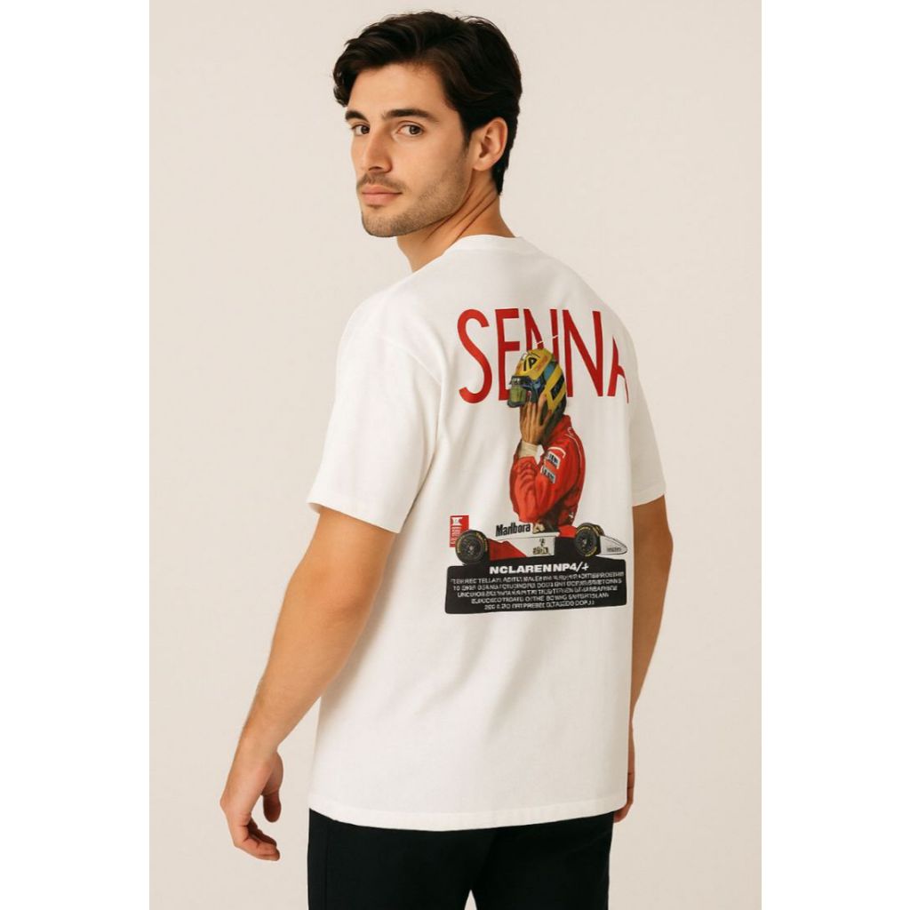 Camiseta Básica Ayrton Senna MP4/4 1988 Frente e verso coleção Fated car 100% algodão