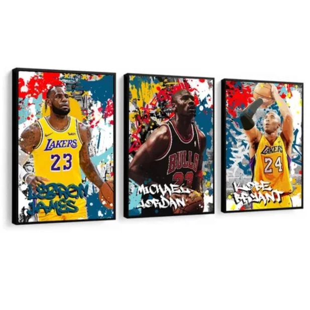 Quadro Decorativo Basquete Esporte Lendas Jogadores Bola Ação Quadra Mosaico Dinâmico