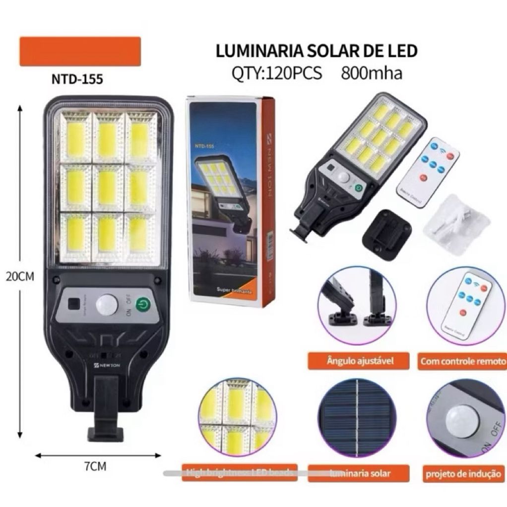 Kit 2 Luminária Led Nova energia solar Poste Rua Parede Sensor 180 Led Controle