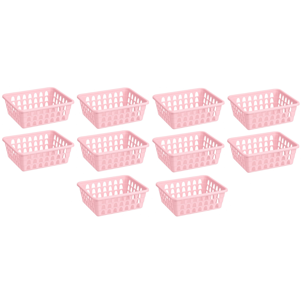 Kit 10 Cestos Organizador Multiuso Pequeno Medio Grande Gaveta Rosa