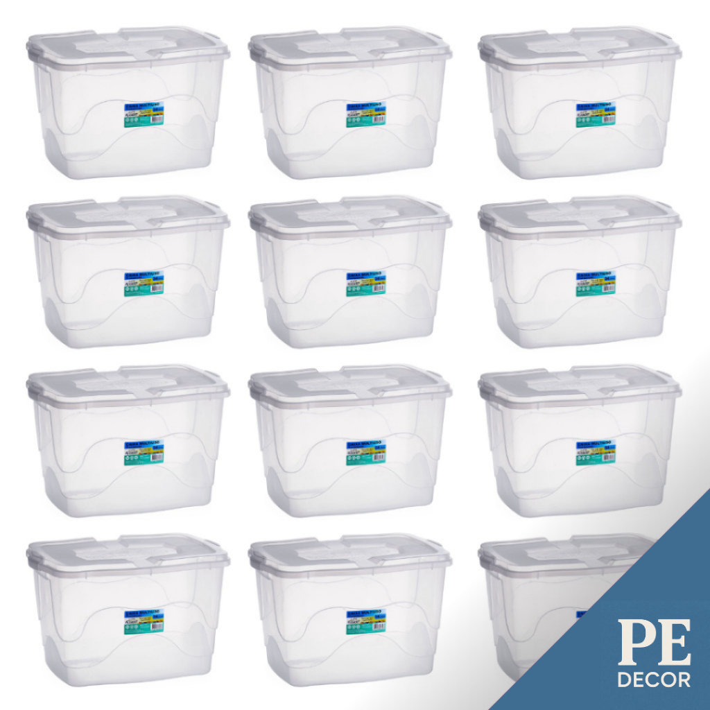 Kit Caixas Organizadoras 34L com Trava Transparente Roupas, Brinquedos, Livros e Documentos em Oferta na Shopee