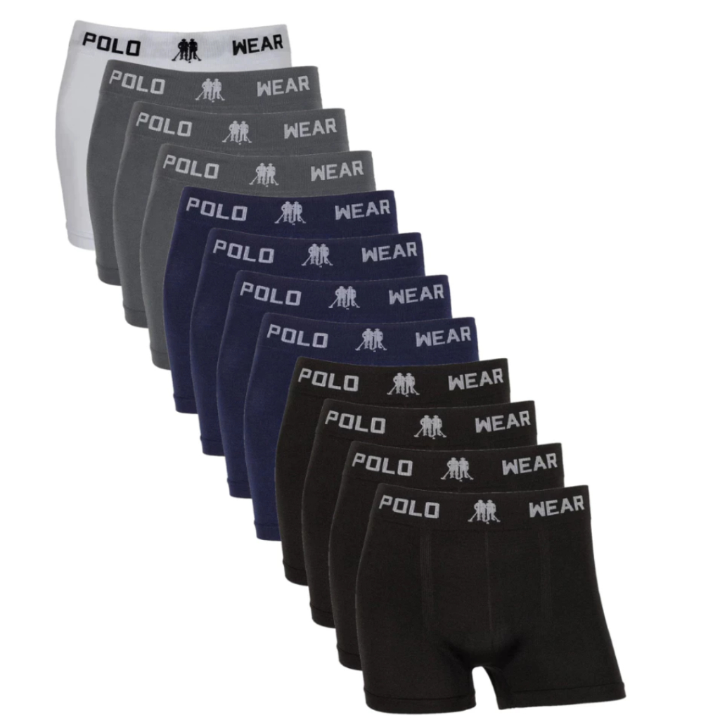 Kit de 12 Cuecas Polo Wear Boxer Microfibra 100% Poliéster Sem Costura Original Sortidas