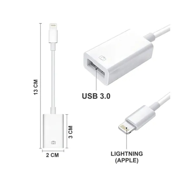 Cabo Adaptador Otg Usb P/ Lightning iPhone Pen Drive Teclado Cor Branco